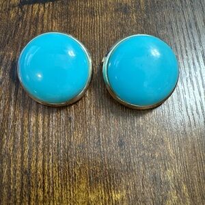 Vintage Stamped CHAREL Turquoise Color Round Large Button Stud Clip on Earrings